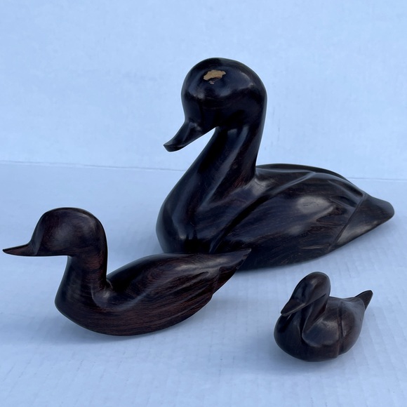Vintage mid century modern MCM ironwood duck trio